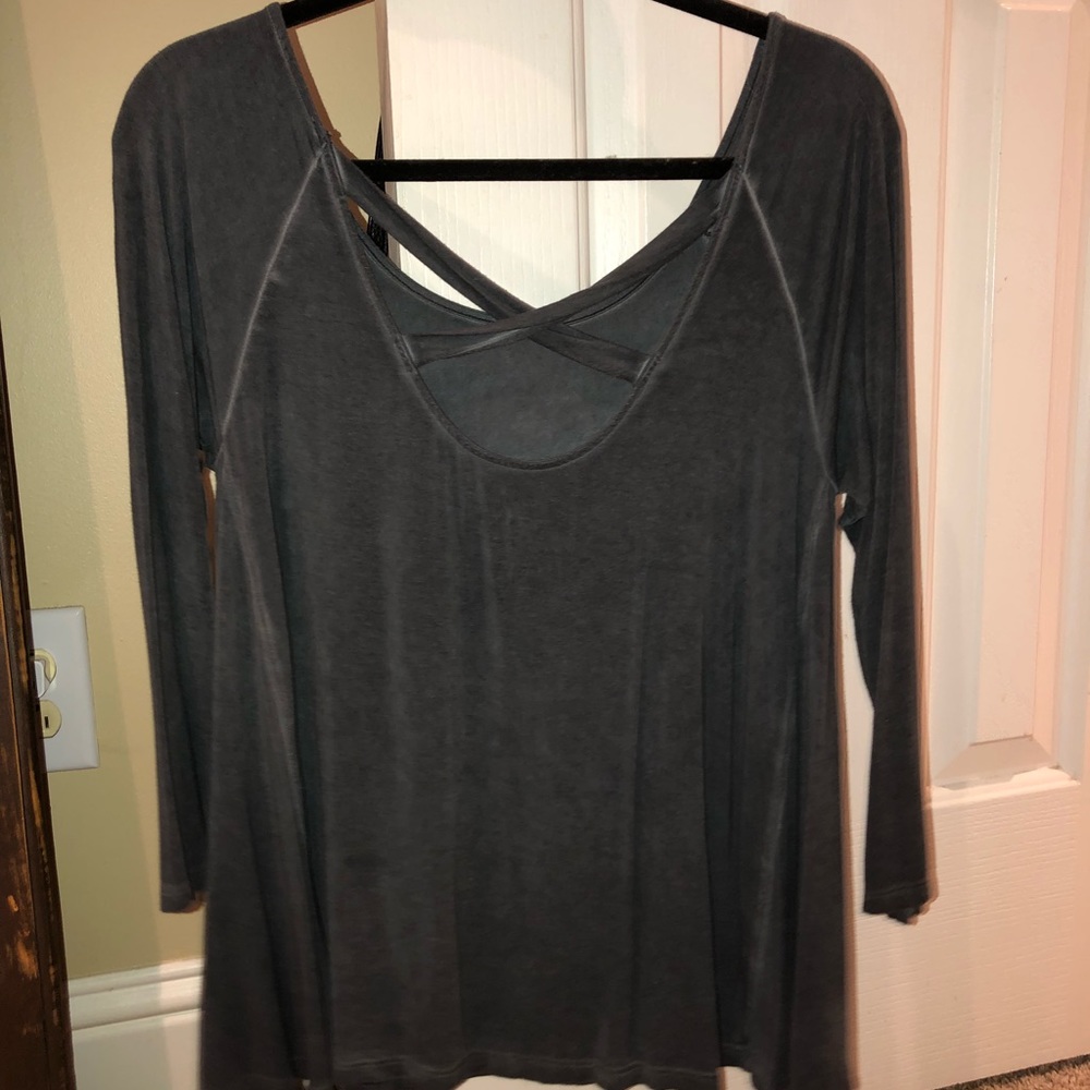 Gray long sleeve distressed soft and sexy top